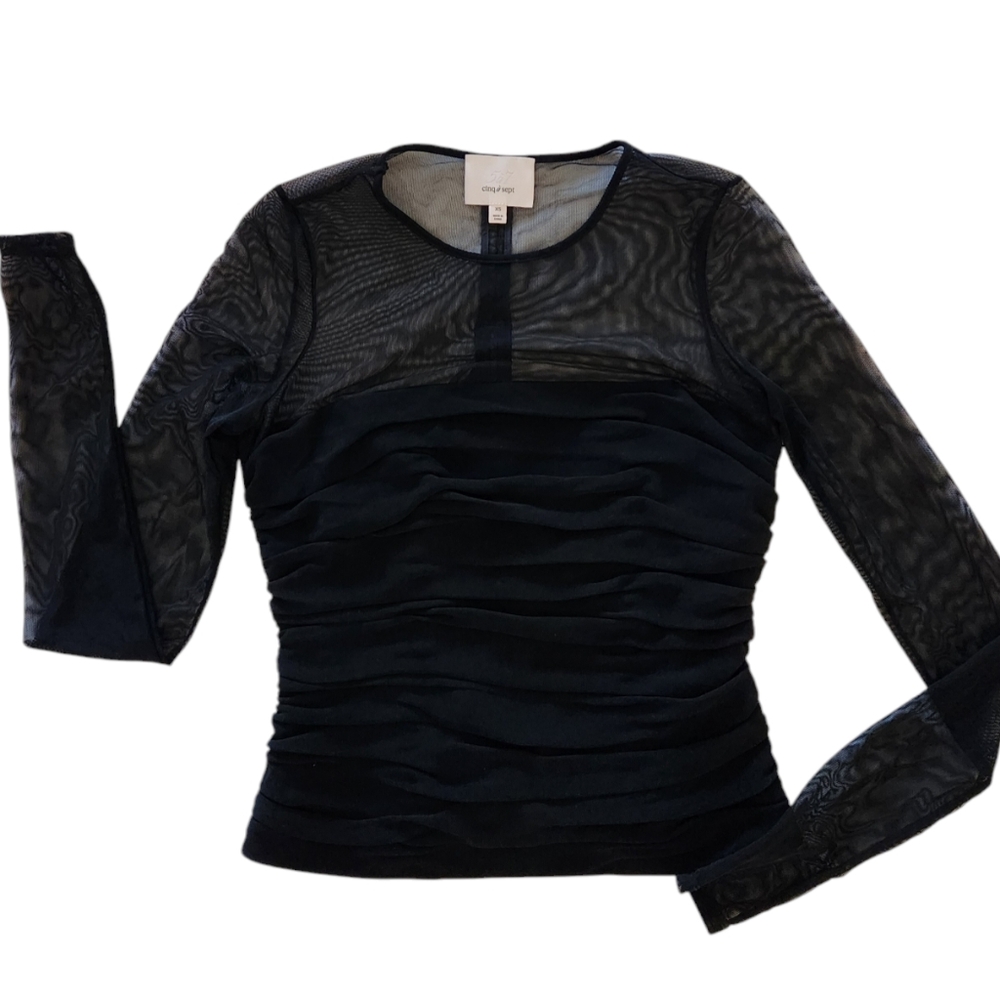 Cinq a Sept Black Ruched Sheer Top Alt Goth Punk Office Siren Acubi